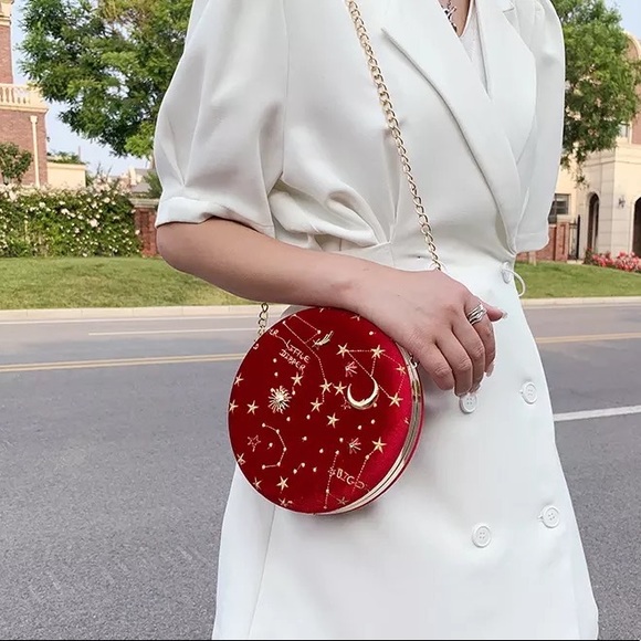 Constellation Sky Red Velvet Crossbody Purse - Picture 2 of 4
